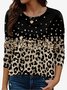 Lässig Leopard Rundhals Langarm T-Shirt