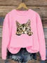 Lässig Rundhals Katze Sweatshirt