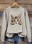 Lässig Rundhals Katze Sweatshirt