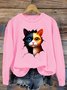 Lässig Rundhals Katze Sweatshirt