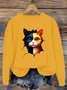 Lässig Rundhals Katze Sweatshirt