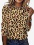 Lässig Leopard Rundhals Langarm T-Shirt