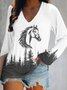 Retro Tier V-Ausschnitt Langarm T-Shirt