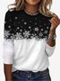 Lässig Schneeflocke Rundhals Langarm T-Shirt