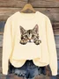 Lässig Rundhals Katze Sweatshirt