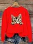 Lässig Rundhals Katze Sweatshirt