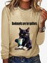 Lässig Katze Rundhals Langarm T-Shirt