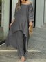Damen Unifarben Rundhals Langarm Bequem Lässig Bluse mit Hose Zweiteiliges Set