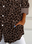 Hemdkragen Langarm Leopard Regelmäßig Weit Bluse für Damen