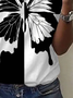 Lässig Schmetterling V-Ausschnitt Kurzarm T-Shirt