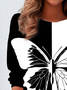 Lässig Schmetterling Rundhals Langarm T-Shirt