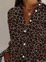 Hemdkragen Langarm Leopard Regelmäßig Weit Bluse für Damen