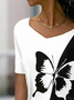 Lässig Schmetterling V-Ausschnitt Kurzarm T-Shirt