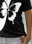 Lässig Schmetterling V-Ausschnitt Kurzarm T-Shirt