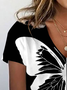 Lässig Schmetterling V-Ausschnitt Kurzarm T-Shirt