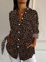 Hemdkragen Langarm Leopard Regelmäßig Weit Bluse für Damen
