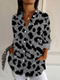 Hemdkragen Langarm Leopard Schnalle Regelmäßig Weit Knopfhemd Bluse für Damen