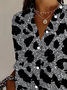 Hemdkragen Langarm Leopard Schnalle Regelmäßig Weit Knopfhemd Bluse für Damen