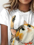 Lässig Katze Rundhals Kurzarm T-Shirt
