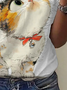 Lässig Katze Rundhals Kurzarm T-Shirt