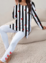Damen Gestreift Rundhals Langarm Bequem Lässig Print Bluse mit Hose Zweiteiliges Set