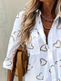 Hemdkragen Langarm Herz/Herz Print Regelmäßig Weit Knopfhemd Bluse für Damen