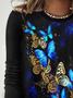 Lässig Schmetterling Rundhals Langarm T-Shirt