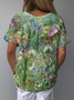 Rundhals Kurzarm Geblümt Print Regelmäßig Weit Tunika Bluse für Damen