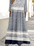 Damen Gestreift Rundhals Halbarm Bequem Retro Maxikleid