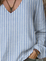 Lässig Gestreift V-Ausschnitt Langarm T-Shirt
