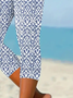 Lässig Geblümt Caprihosen Elastische Taille Print Hose
