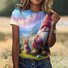 Lässig Geblümt Rundhals Kurzarm T-Shirt