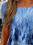 Lässig Geblümt Rundhals Kurzarm T-Shirt