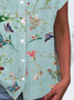 V-Ausschnitt Kurzarm Geblümt Print Regelmäßig Mikroelastizität Regelmäßige Passform Knopfhemd Bluse für Damen