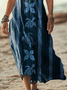 Damen Marine Leben V-Ausschnitt Kurzarm Bequem Lässig Print Maxikleid