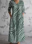 Damen Gestreift V-Ausschnitt Langarm Bequem Retro Maxikleid