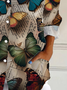 Hemdkragen Langarm Schmetterling Schnalle Regelmäßig Weit Knopfhemd Bluse für Damen
