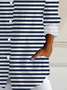 Hemdkragen Langarm Gestreift Schnalle Regelmäßig Weit Knopfhemd Bluse für Damen