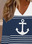 Lässig Gestreift V-Ausschnitt Langarm T-Shirt