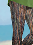 Lässig abstrakte Streifen Caprihosen Elastische Taille Print Hose