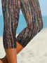 Lässig abstrakte Streifen Caprihosen Elastische Taille Print Hose