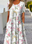 Damen Gestreift Rundhals Halbarm Bequem Retro Maxikleid