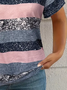 Lässig Gestreift V-Ausschnitt Kurzarm T-Shirt