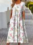 Damen Gestreift Rundhals Halbarm Bequem Retro Maxikleid