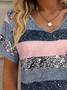Lässig Gestreift V-Ausschnitt Kurzarm T-Shirt