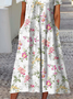 Damen Gestreift Rundhals Halbarm Bequem Retro Maxikleid