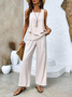 Damen Unifarben Karree-Ausschnitt Ärmellos Bequem Lässig Bluse mit Hose Zweiteiliges Set