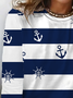 Lässig Gestreift Rundhals Langarm T-Shirt