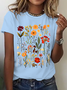 Lässig Geblümt Rundhals Kurzarm T-Shirt