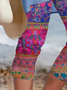Lässig Geblümt Caprihosen Elastische Taille Print Hose